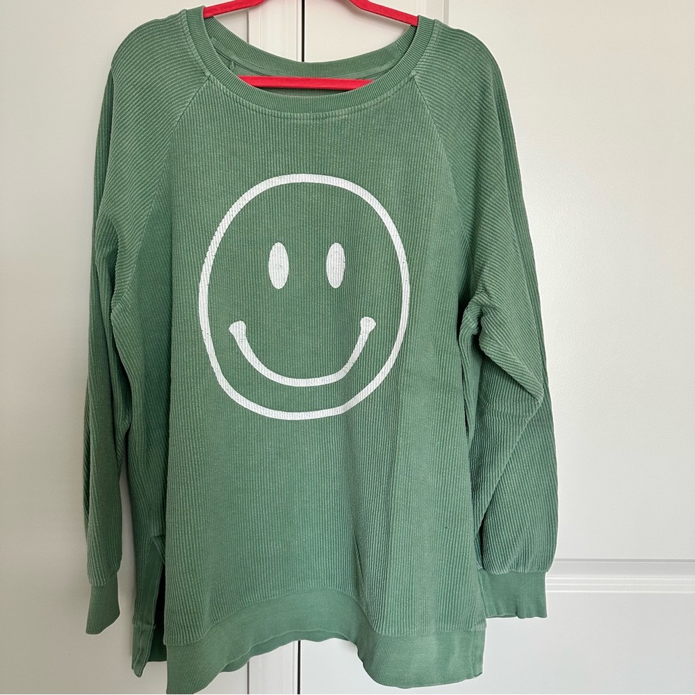 Altar'd State Green Smiley Sweatshirt